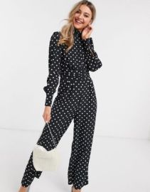 DESIGN ruched waist detail jumpsuit in dot print at ASOS