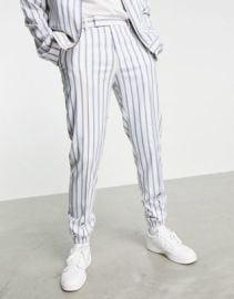 DESIGN set slim smart sweatpants in white and blue stripe at ASOS