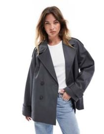 DESIGN short trench coat in charcoal at ASOS