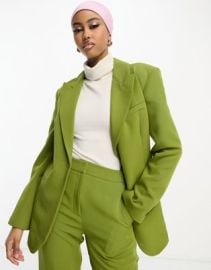 DESIGN single button 70s suit blazer in moss at ASOS