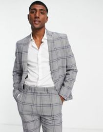 DESIGN skinny suit jacket in large scale blue check at ASOS