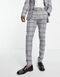 DESIGN skinny suit pants in large scale blue check at ASOS