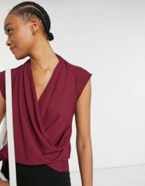 DESIGN sleeveless drape wrap top in oxblood at ASOS