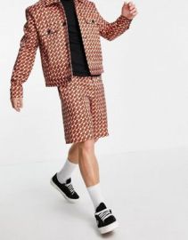 DESIGN smart set with retro geo print in rust at ASOS