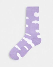 DESIGN sport sock with cloud design in lilac at ASOS