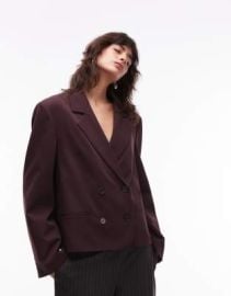 DESIGN tailored double breasted boxy blazer in plum at ASOS