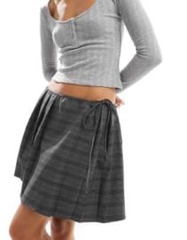 DESIGN tailored pleated wrap mini skirt in gray check at ASOS