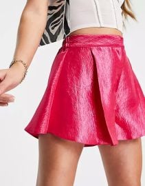 DESIGN tailored swing short in metallic pink at ASOS