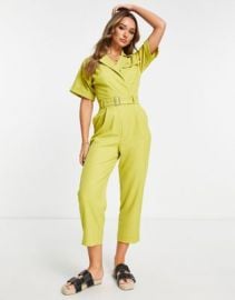 DESIGN tux belted jumpsuit in chartreuse at ASOS