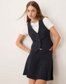 DESIGN vest in navy pinstripe at ASOS