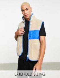 DESIGN vest with contrast pocket in stone at ASOS