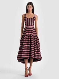 DIANA STRUCTURED MIDI DRESS in TEAKWOOD STRIPE LG BLACK ALICE OLIVIA at Alice + Olivia