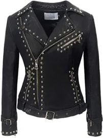 DISSA Women Zip Up Faux Suede Leather Biker Jacket Studded JacketP170 at  Women39s Coats Shop at Amazon