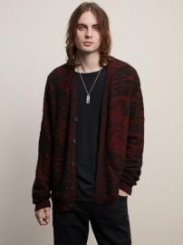 DISTRESSED JACQUARD CARDIGAN SWEATER -  at John Varvatos