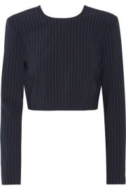 DKNY   Cropped pinstriped stretch wool-blend top at Net A Porter