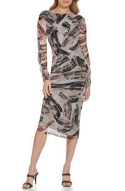 DKNY Abstract Print Long Sleeve Mesh Dress at Nordstrom