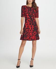 DKNY Animal Print 3 4 Sleeve A-Line Dress   Reviews - Dresses - Women - Macy s at Macys