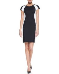 DKNY Colorblock Cap-Sleeve Sheath Dress BlackWhite at Neiman Marcus