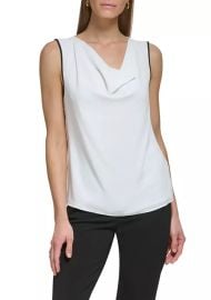 DKNY Cowl Neck Sleeveless Contrast Trim Blouse at Belk