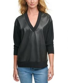 DKNY Faux-Leather Sweatshirt   Reviews - Sweaters - Women - Macy s at Macys