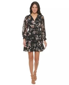 DKNY Floral Print Smocked Fit Flare Dress at Macys