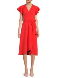 DKNY Flutter Sleeve Faux Wrap Midi Dress in Tigerlily at Saks Off 5th