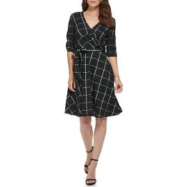 DKNY Front Wrap V-Neck Fit-and-Flare Dress with Elbow Sleeve com at Zappos