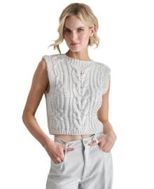 DKNY Jeans Petite Cropped Cable-Knit Metallic-Threaded Sleeveless Sweater - Macys at Macys