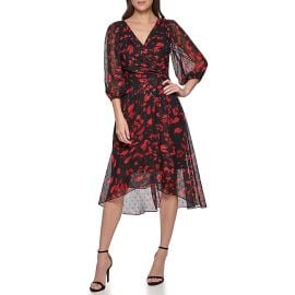 DKNY Long Sleeve Balloon Sleeve Twist Front Dress com at Zappos