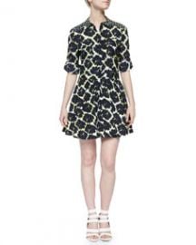 DKNY Long-Sleeve Mixed-Print Shirtdress at Neiman Marcus