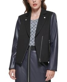 DKNY Mixed Media Moto Jacket - Macys at Macys