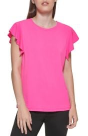 DKNY Mixed Media Ruffle Sleeve Crewneck Top at Nordstrom