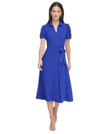 DKNY Petite Collared Short-Sleeve Tie-Waist Midi Dress - Macys at Macys