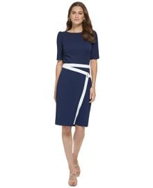 DKNY Petite Contrast-Trim Puff-Shoulder Sheath Dress Reviews - Dresses - Petites - Macys at Macys