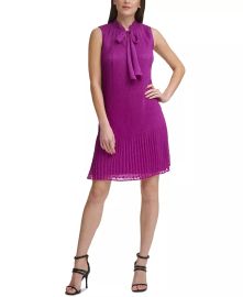 DKNY Pleated Tie Neck Dress at Macys