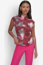DKNY Plus Size Printed Funnel Neck Sleeveless Top - Macys at Macys