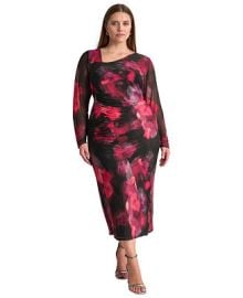 DKNY Plus Size Side-Ruche Printed Mesh Dress - Macy39s at Macys