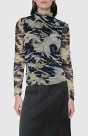 DKNY Printed Ruched Mesh Top at Nordstrom