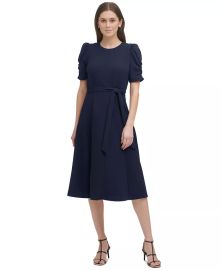 DKNY Ruched-Sleeve Midi Dress - Macys at Macys