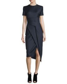 DKNY Short-Sleeve Pinstripe Midi Dress Classic Navy at Neiman Marcus