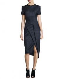 DKNY Short-Sleeve Pinstripe Midi Dress Classic Navy at Neiman Marcus