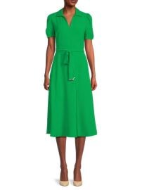 DKNY Tie Waist Point Collar A Line Dress in Apple Green at Saks Off 5th