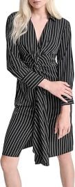DKNY Women's Long Sleeve Collared Neck Twist Front Detail Knee Length Dress at Amazon