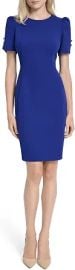 DKNY Women's Short Tulip Sleeve Sheath Dress with Button Detail at Amazon