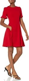 DKNY Women39s Flounce Sleeve Fit and Flare with Belt Dress at Womens Clothing store at Amazon