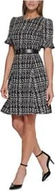 DKNY Women39s Flounce Sleeve Fit and Flare with Belt Dress at Womens Clothing store at Amazon