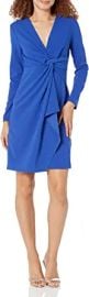 DKNY Women39s Long Sleeve Scuba Crepe with Knot at Waist and Cascading Ruffle at Womens Clothing store at Amazon