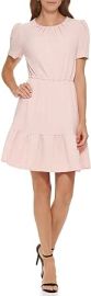 DKNY Women39s Puff Sleeve Ruffled Fit Dress Powder 8 at Womens Clothing store at Amazon