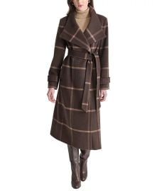 DKNY Womens Belted Wing-Collar Maxi Coat - Macys at Macys