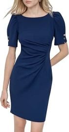 DKNY Womens Button Short Sleeve Ruched Sheath Dress at Amazon